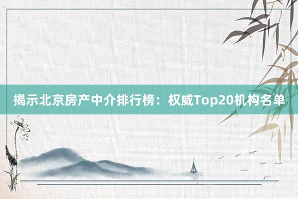 揭示北京房产中介排行榜：权威Top20机构名单